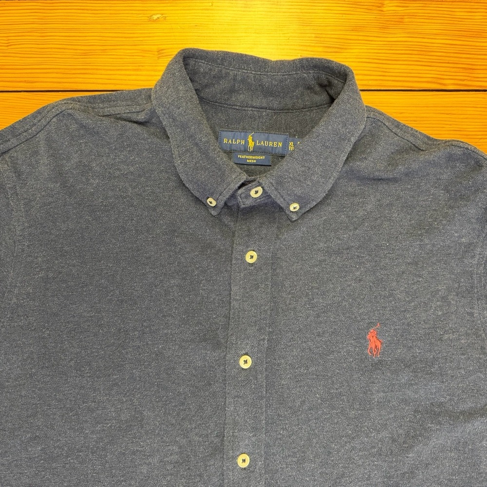 Polo Ralph Lauren Mens Featherweight Mesh Long Sleeve Button Down Navy Blue XL